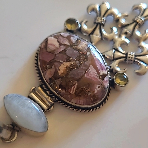 925 Silver Rhodochrosite, Citrine, and Moonstone Pendant - Picture 2 of 7